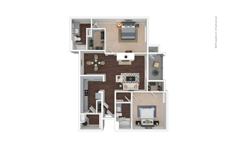 Floor plan for 2 beds, 2 baths, 1124 sqft
